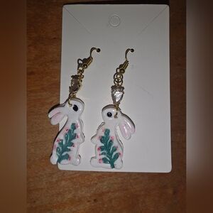 Easter Bunny Rabbit Floral Polymer Clay Earrings With Stainless Steel Hooks